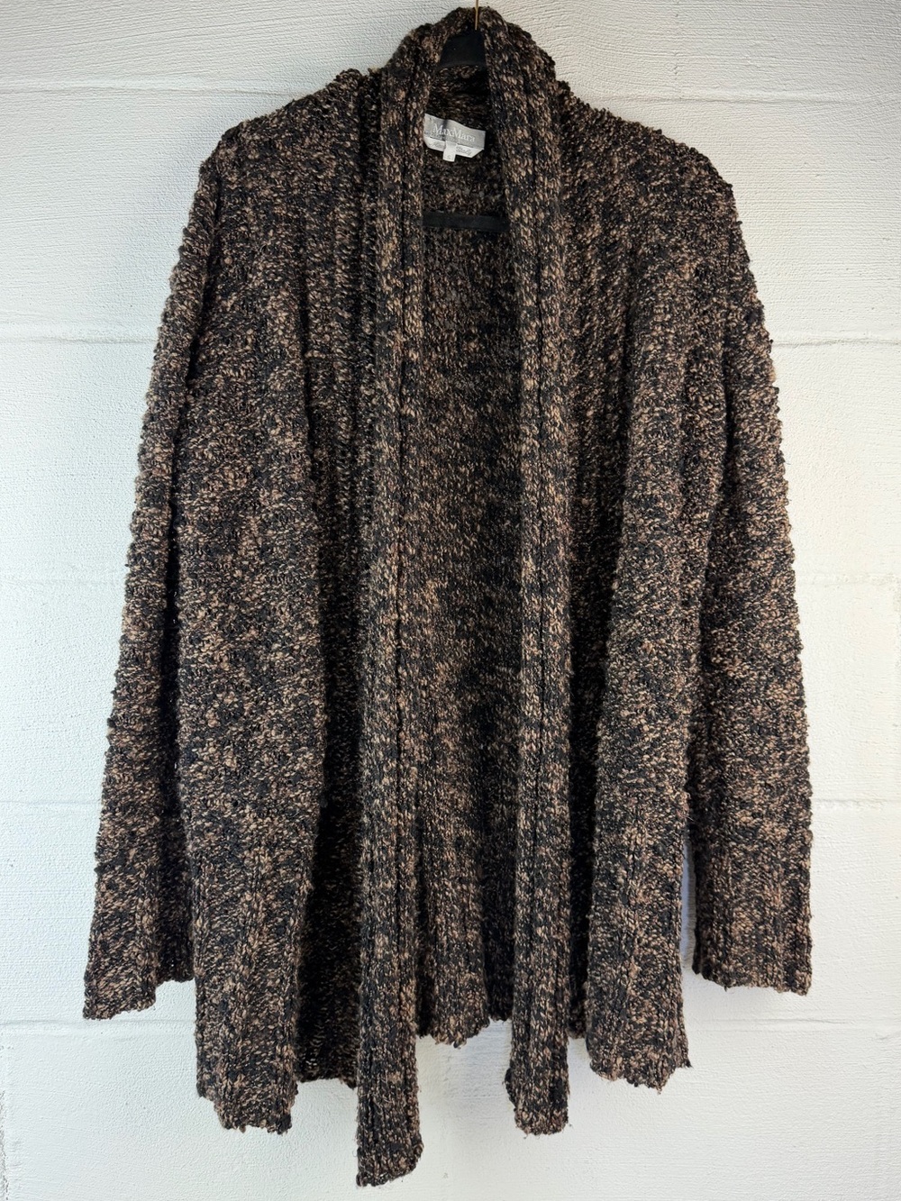MaxMara Brown Black Wool Open Knit Cardigan Sweater, Small